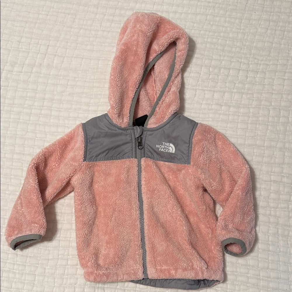 The North Face Pink and Gray Sherpa Fleece Hoodie